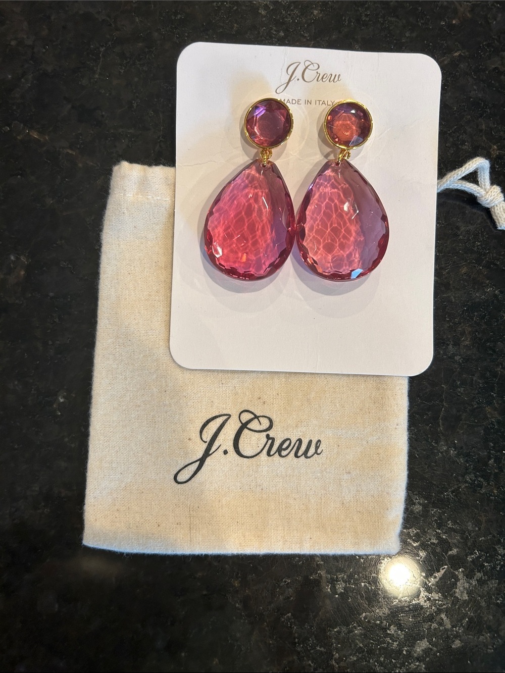 J. Crew Gold-Tone Pink Faceted Teardrop Earrings